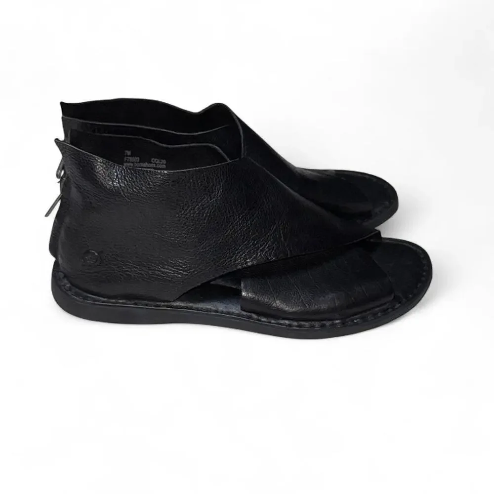 Born Iwa Black Textured Leather Back Zip Sandals Womens Size 7M